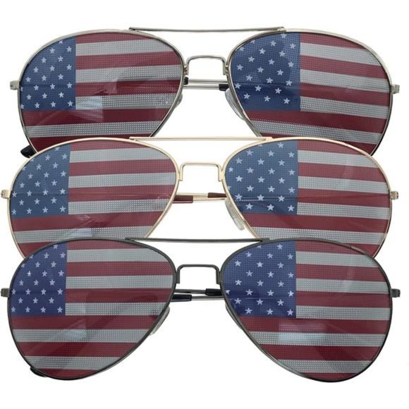 3 Pack Bulk USA America Glasses - American Flag Aviator  3 Pack Bulk USA America Glasses American Flag Aviator Sunglasses Assorted Colors